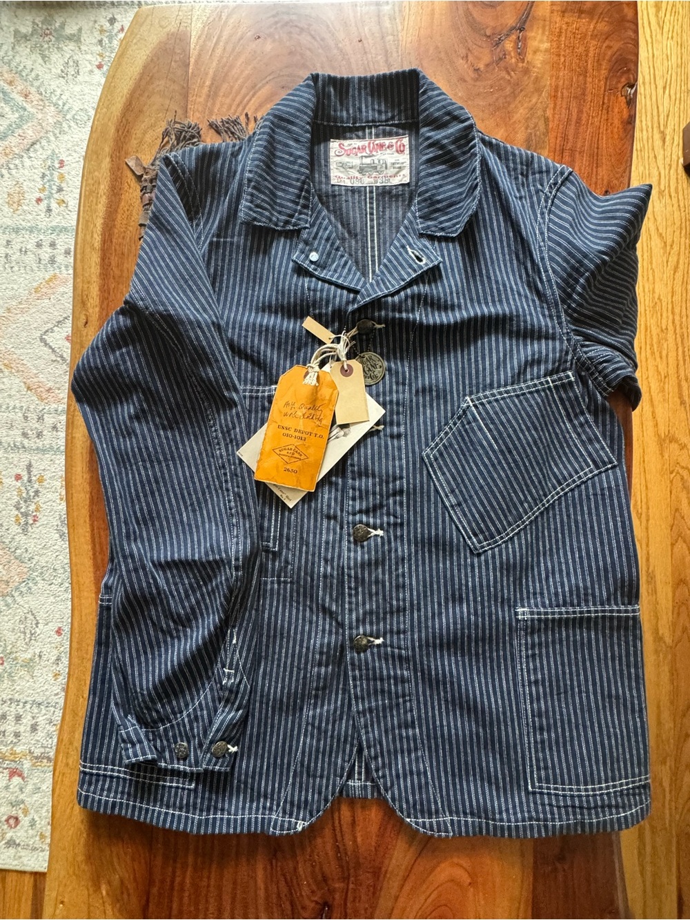 Sugar Cane SC14086 Fiction Romance 8.5oz. Indigo Stripe Work Coat